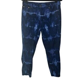 LRL Lauren Ralph Lauren Indigo Blue Boho Tie Dye Skinny Cropped Jeans Size 10p